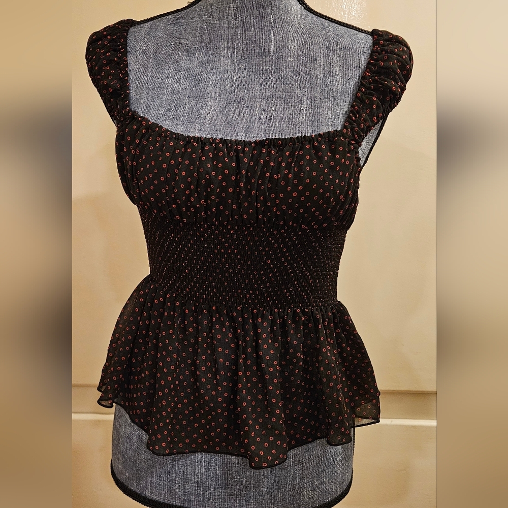 Urban Outfitters Peplum Smocked Tank Top Black w/ Red Dots (S)
